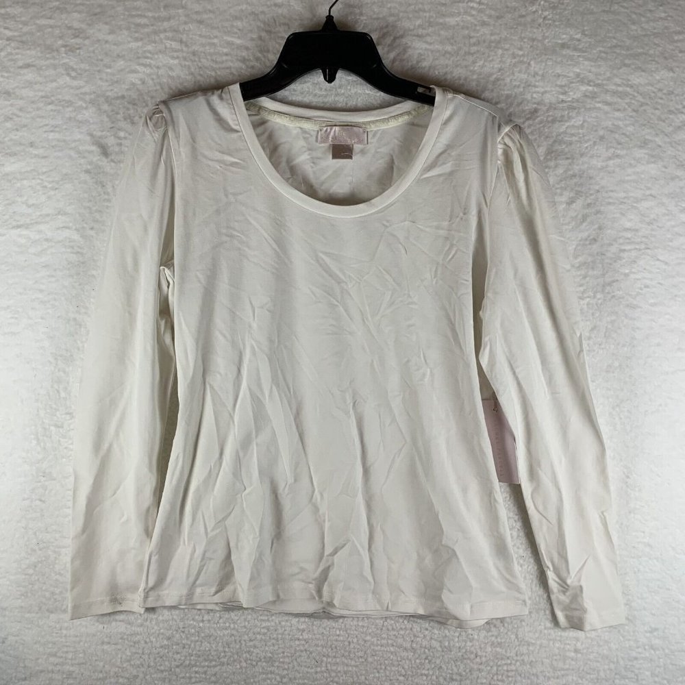 Rachel Parcell T-Shirt Women's Large Ivory Pretty Sleeve Slim Fit‎ Stretch 6546